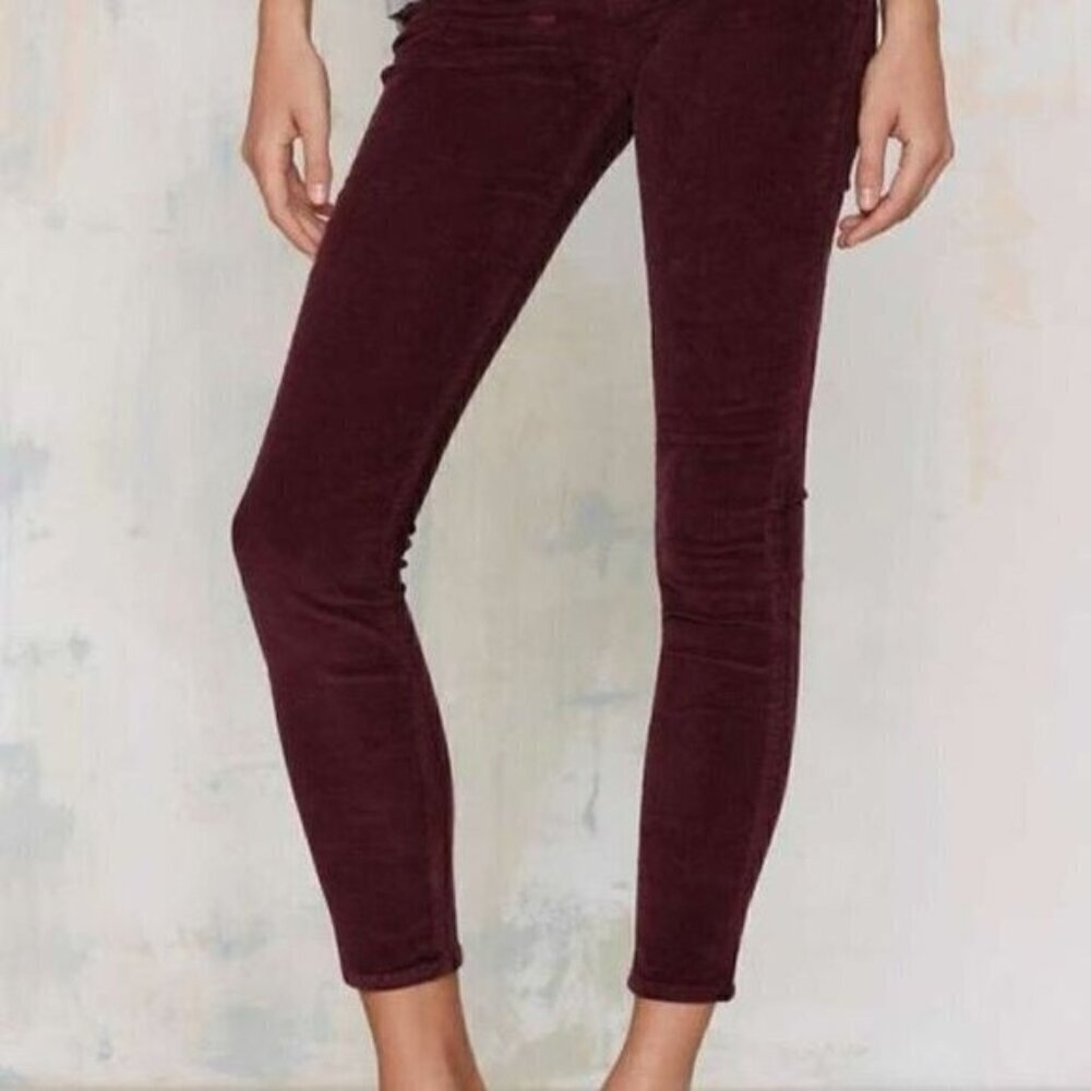 Nasty Gal Pistola Women’s Burgundy Corduroy Pants Size 25 High Waist